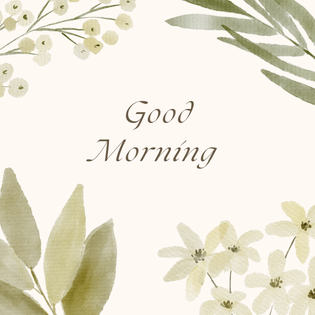 good morning word with green leaf on white background.